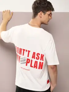 Kook N Keech Men Typography Printed Oversized Drop-Shoulder Sleeves Pure Cotton T-shirt