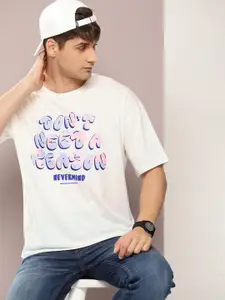 Kook N Keech Men Typography Printed Oversized Drop-Shoulder Sleeves Pure Cotton T-shirt