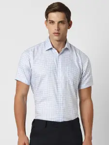 Van Heusen Checked Spread Collar Short Sleeves Cotton Regular Fit Formal Shirt