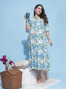9shines Label Floral Printed Maternity A-Line Midi Nightdress