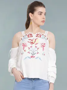 Moda Elementi Floral Print Cold-Shoulder Top