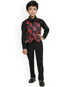 BAESD Boys Printed 4 Piece Waistcoat & Trousers With Shirt & Bow