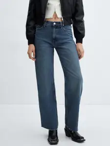 MANGO Women Wide Leg High-Rise Pure Cotton Light Fade Jeans