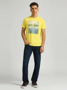 Pepe Jeans Men Typography Printed Pure Cotton Pockets Slim Fit T-shirt