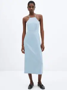 MANGO Pure Cotton Denim Back Slit Sheath Midi Dress