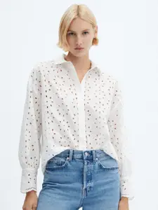 MANGO Pure Cotton Cut-Out Detail Self-Designed Casual Shirt