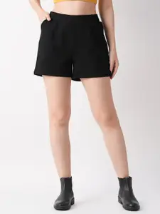 Globus Women Black Regular Fit Mid-Rise Hot Shorts