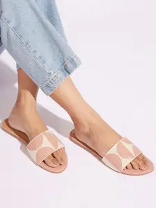 CAI Women Geometric Canvas Open Toe Flats