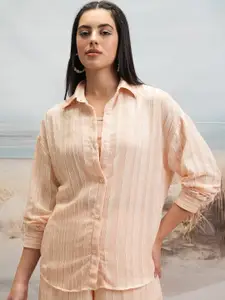 Tokyo Talkies Striped Relaxed-Fit  Shirt With Shorts Co-Ords