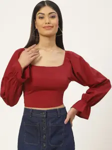 Slenor Puff Sleeve Crepe Crop Top