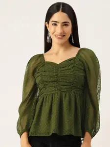 Slenor Sweetheart Neck Puff Sleeve Georgette Empire Top