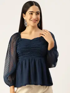 Slenor Sweetheart Neck Puff Sleeve Georgette Empire Top