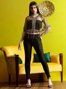 DEBONATELLA Women Embellished Crop Tie-Up Shrug