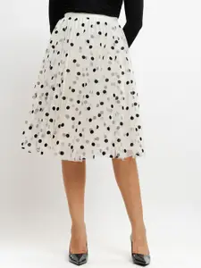 FREAKINS Polka Dot Printed Flared Knee Length Skirt