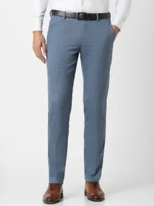 Peter England Men Textured Slim Fit Trousers