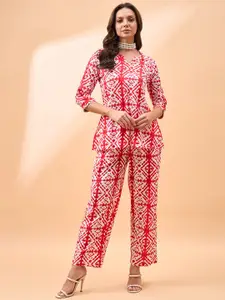 all about you Printed Pure Cotton Notch-Neck Top With Trousers Co-Ords