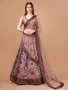 SAPTRANGI Embroidered Thread Work Semi-Stitched Lehenga & Blouse With Dupatta