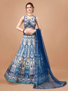 SAPTRANGI Printed Semi-Stitched Lehenga & Blouse With Dupatta