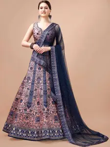 SAPTRANGI Printed Sequinned Semi-Stitched Lehenga & Blouse With Dupatta