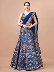 SAPTRANGI Embellished Sequinned Semi-Stitched Lehenga & Blouse With Dupatta