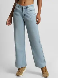 FOREVER 21 Women Flared Low Distress Heavy Fade Jeans