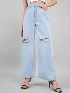 Style Quotient Women Wide Leg High-Rise Mildly Distressed Jeans
