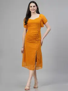 aayu Puff Sleeve Georgette Sheath Midi Dress