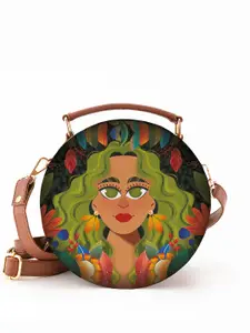 Kalankit Floral Printed Half Moon Satchel with Applique