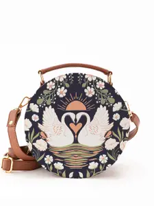 Kalankit Floral Printed Bucket Satchel with Applique