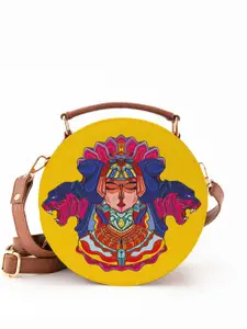 Kalankit Printed Oversized Half Moon Satchel with Applique