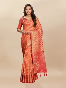 bansari textiles Leheriya Zari Organza Banarasi Saree
