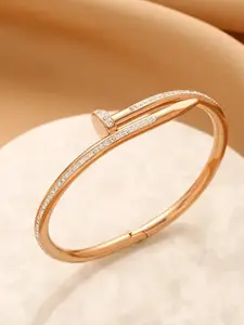 RARE1STUDIO Rose Gold-Plated Stone-Studded Kada Bracelet