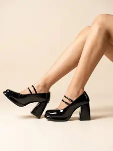 Theater Women Freddie Mr Bad Guy Black Double-Strap Platform Heels