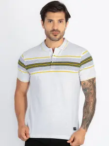 Status Quo Men Striped Polo Collar Applique T-shirt