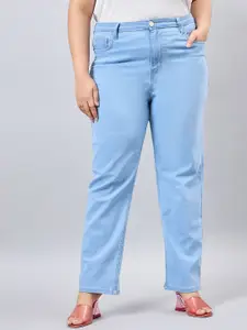 Style Quotient Women Plus Size Light Blue Straight Fit High Rise Stretchable Jeans