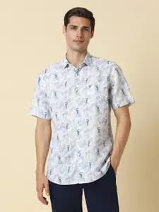 Allen Solly  Slim Fit Floral Printed Cotton Linen Casual Shirt