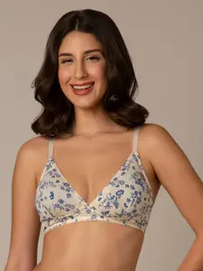 Amante Floral Lightly Padded Half Coverage Cotton Plunge T-shirt Bra with All Day Comfort