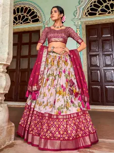 LOOKNBOOK ART Printed Foil Print Semi-Stitched Lehenga & Unstitched Blouse With Dupatta