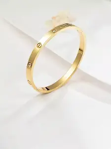 Fashion Frill Women American Diamond Handcrafted Gold-Plated Kada Bracelet