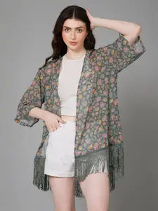 PURYS Women Printed Tasselled Shrug
