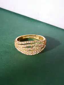 Zaveri Pearls Gold-Plated CZ-Studded Adjustable Ring