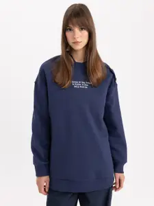 DeFacto Typography Printed Drop Shoulder Sleeves Longline Sweatshirt