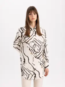 DeFacto Classic Abstract Printed Drop Shoulder Sleeves Longline Oversized Casual Shirt