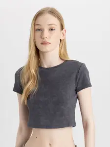 DeFacto Abstract Printed Short Sleeves Crop T-shirt