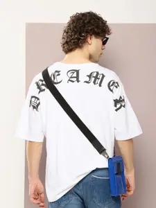 Kook N Keech Typography Printed Drop-Shoulder Sleeves Oversized Pure Cotton T-shirt