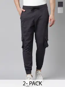 MADSTO Men Pack Of 2 Cotton Mid-Rise Joggers