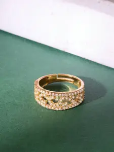 Zaveri Pearls Gold-Plated CZ-Studded Ring