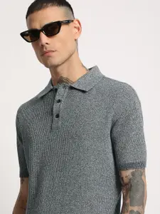 THE BEAR HOUSE Men Self Designed Regular Fit Cotton Polo Collar T-Shirt