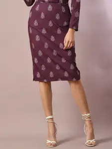 Myshka Floral Printed Knee-Length Straight Skirt