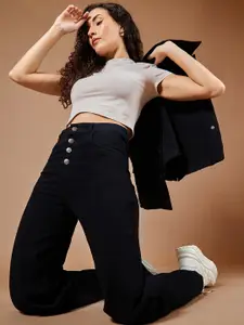 BAESD Women Wide Leg High Rise Clean Look Stretchable Denim Jeans